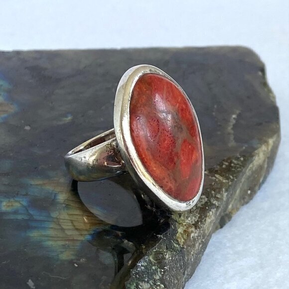 BARSE Sterling Silver 925 Thai Large 1.22" Oval Red Sponge Coral Ring Sz 6.75 - Picture 4 of 16